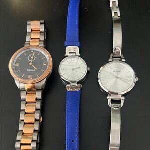 Fossil Watch Collection with Black, Blue, and Silver Tones
